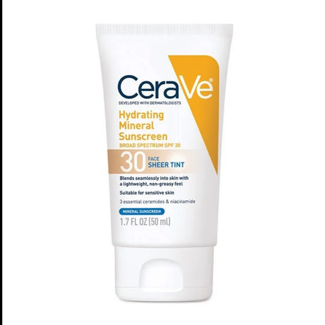Sunscreen CeraVe® Hydrating Mineral Sunscreen Face Sheer Tint SPF30 Lotion 1.7 oz. Tube - BeHope
