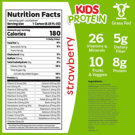 Pediatric Oral Supplement Orgain® Kids Protein™ Organic Nutritional Shake Strawberry Flavor 8.25 oz. Carton Liquid Organic - BeHope
