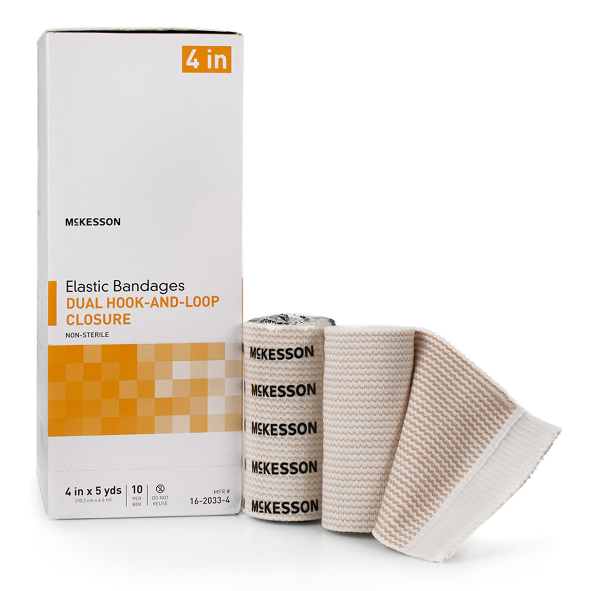 Elastic Bandage McKesson 4 Inch X 5 Yard Double Hook and Loop Closure Tan NonSterile Standard Compression - BeHope