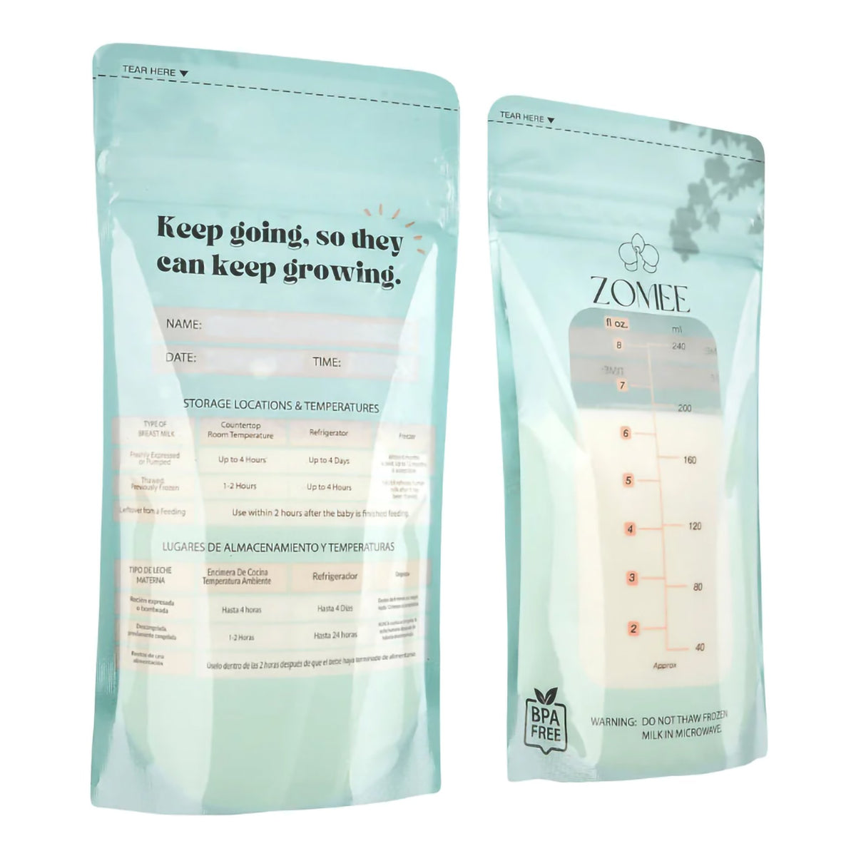 Breast Milk Storage Bag Zomee 8 oz. Food Grade Plastic - BeHope