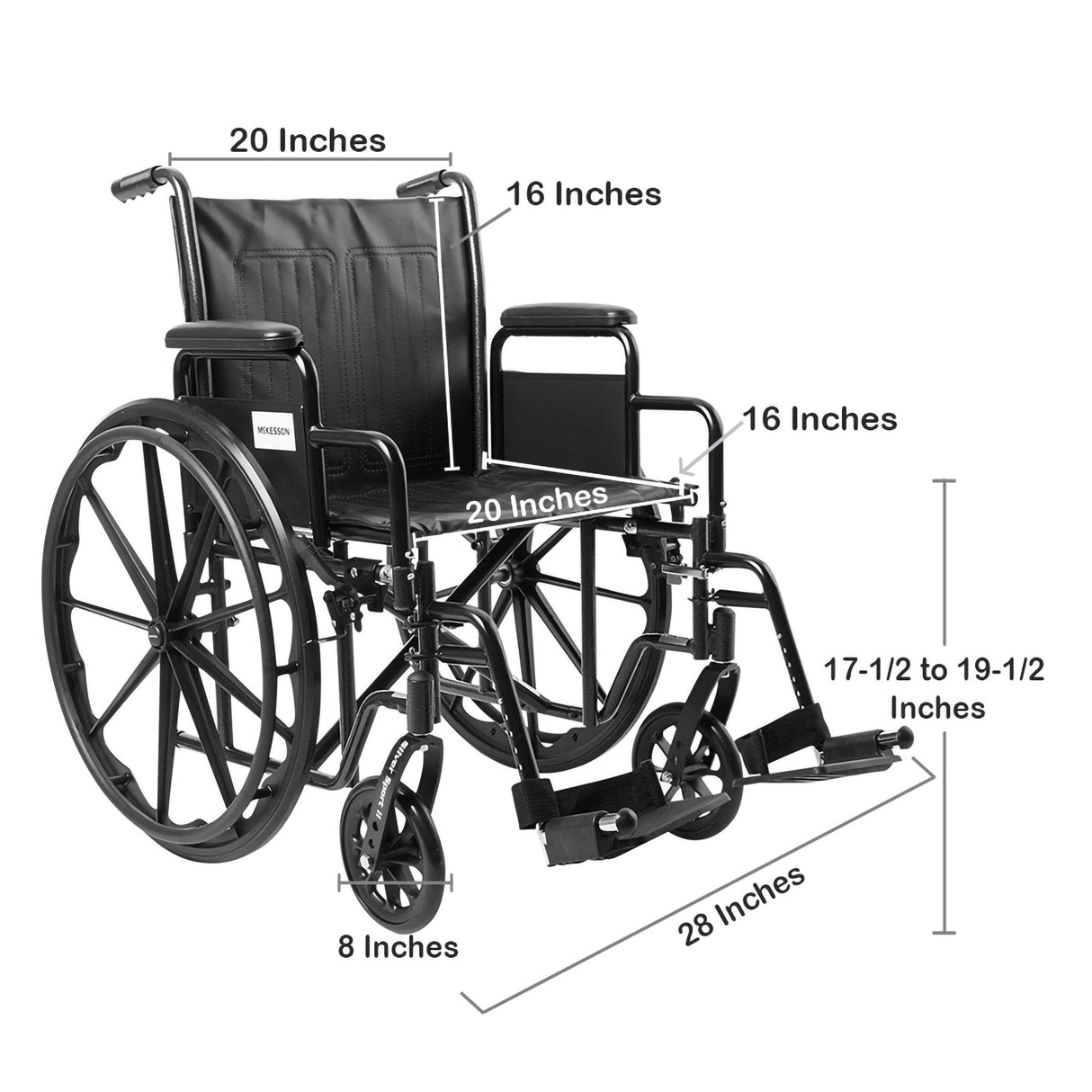 Wheelchair McKesson Dual Axle Desk Length Arm Swing-Away Footrest Black Upholstery 20 Inch Seat Width Adult 350 lbs. Weight Capacity - BeHope