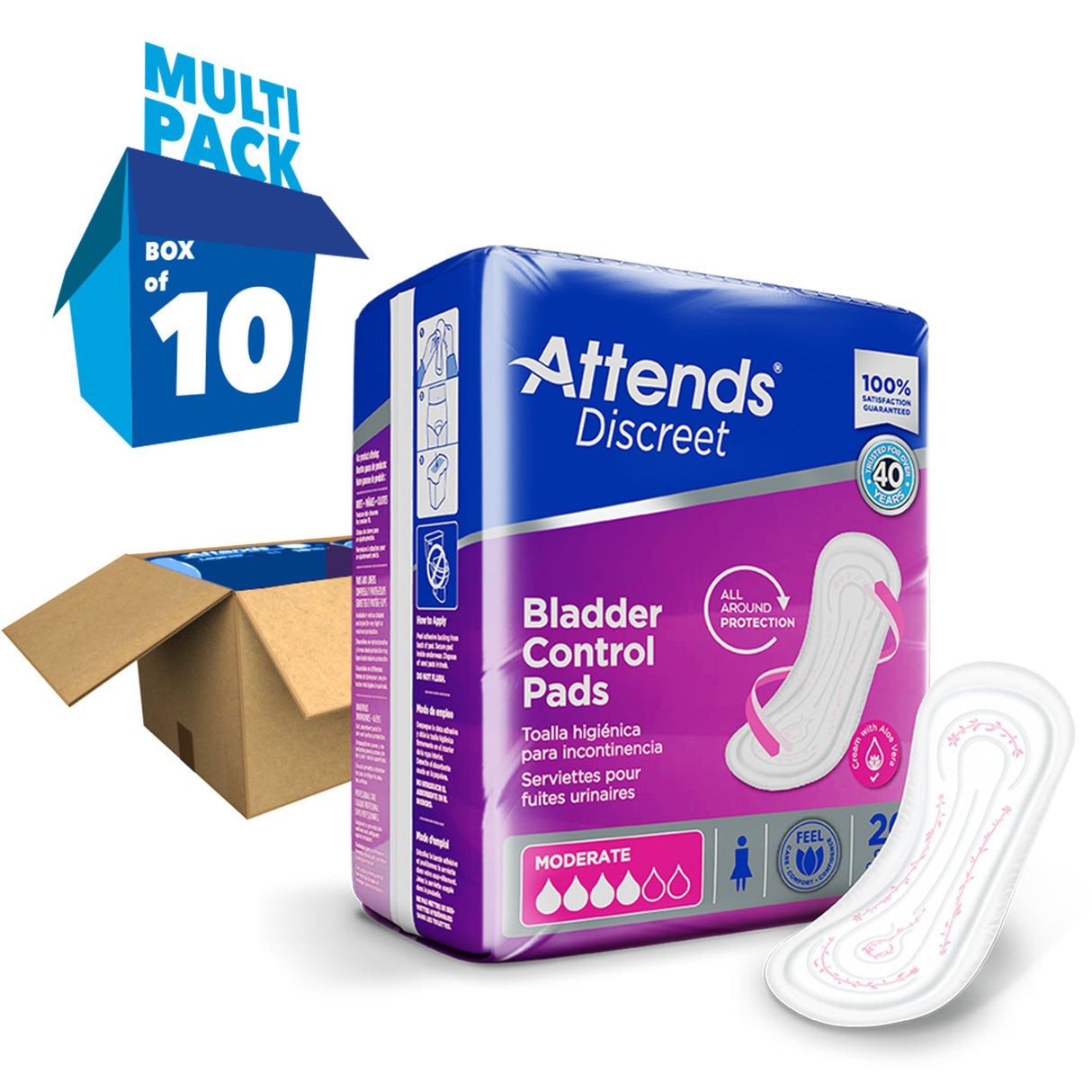 Bladder Control Pad Attends® Discreet 10-1/2 Inch Length Moderate Absorbency Polymer Core One Size Fits Most - BeHope