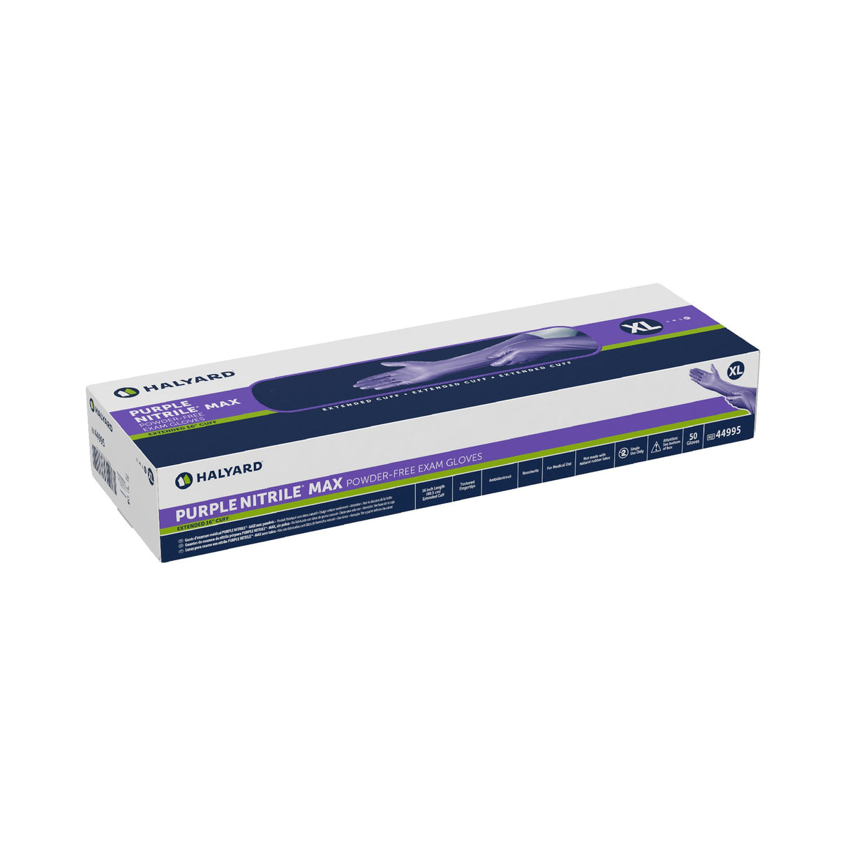 Exam Glove Purple Nitrile Max™ X-Large NonSterile Nitrile Extended Cuff Length Fully Textured Purple Not Rated - BeHope