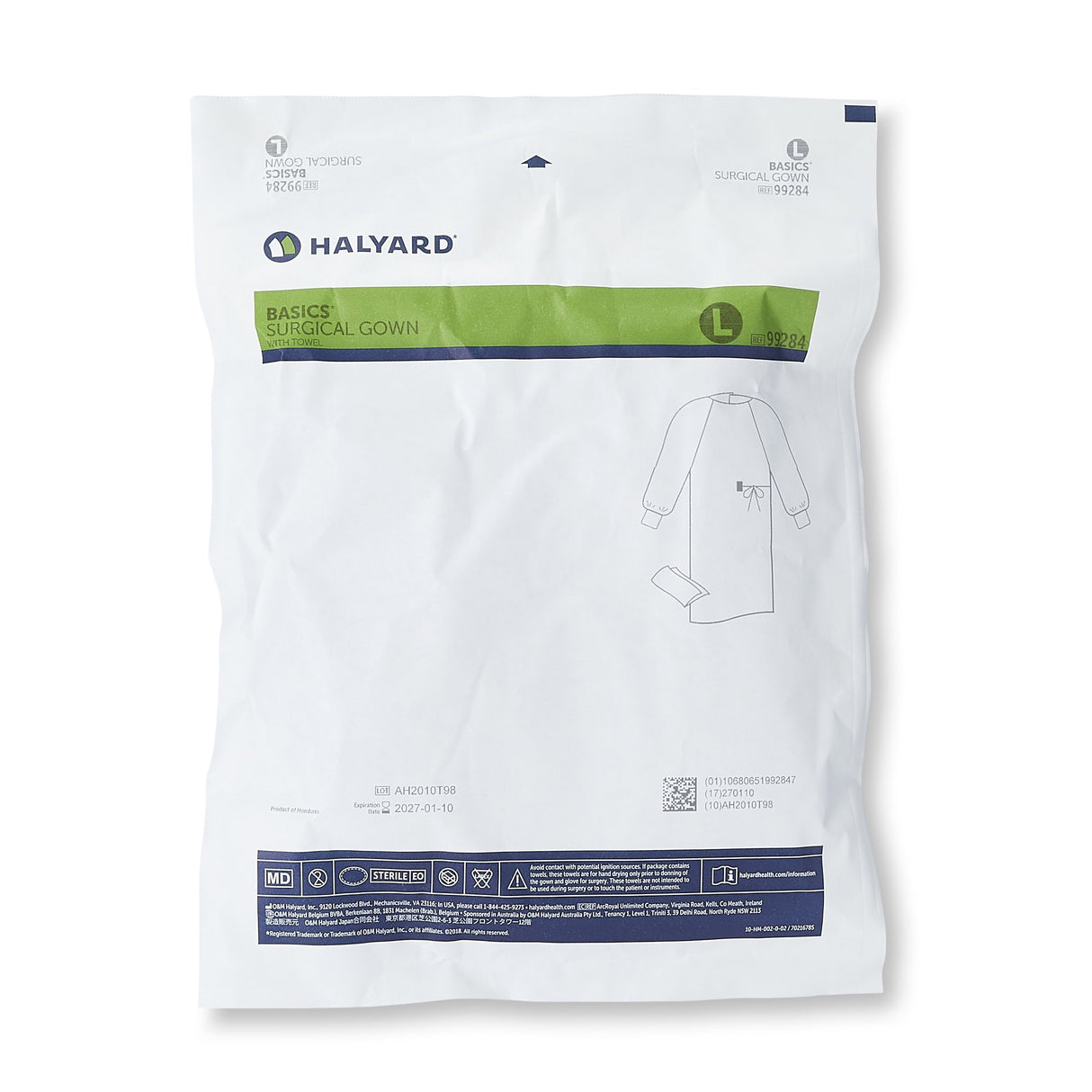 Non-Reinforced Surgical Gown with Towel Halyard Basics Large Blue Sterile Disposable - BeHope