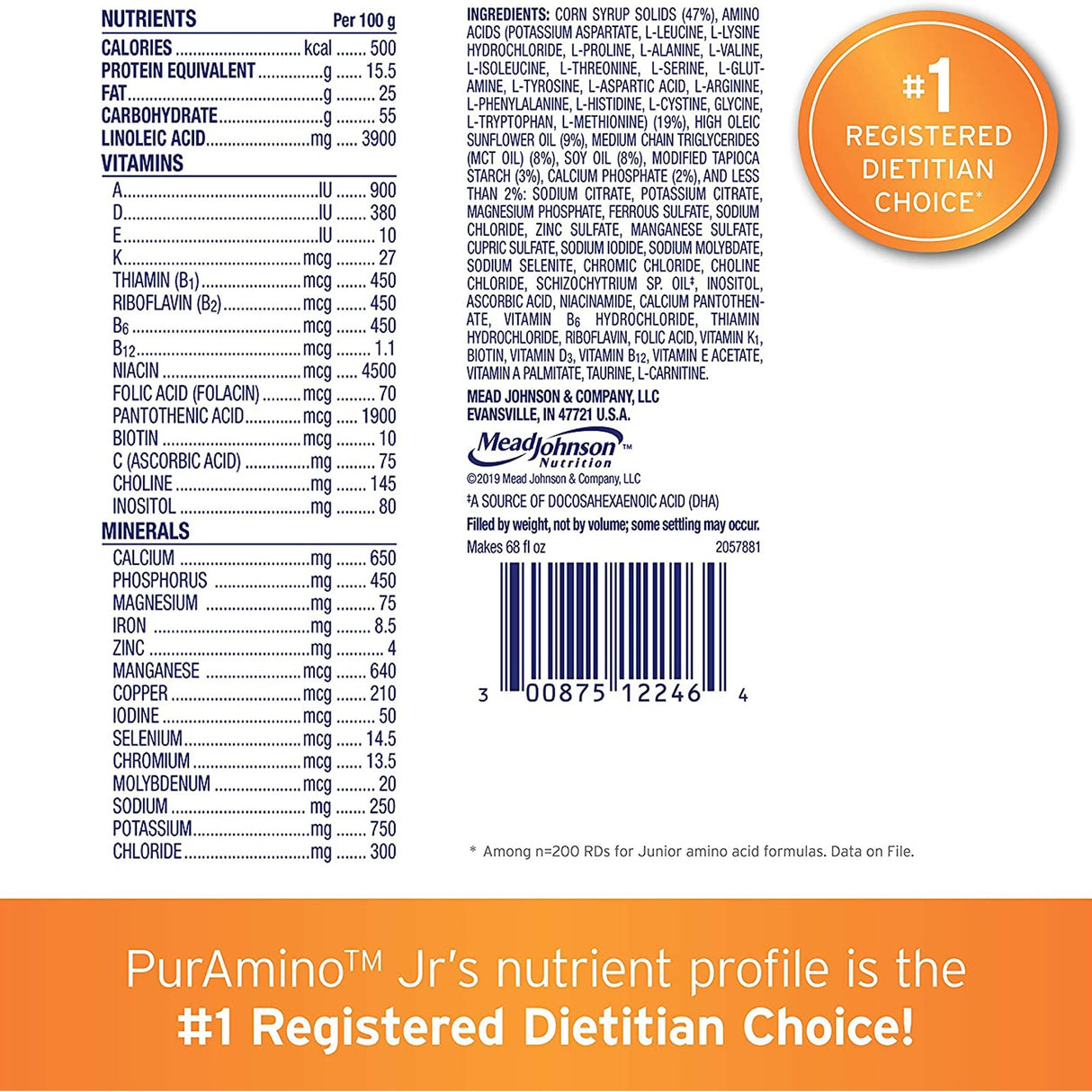 Pediatric Oral Supplement PurAmino™ Jr Unflavored 14.1 oz. Can Powder Amino Acid Cow's Milk Allergy - BeHope