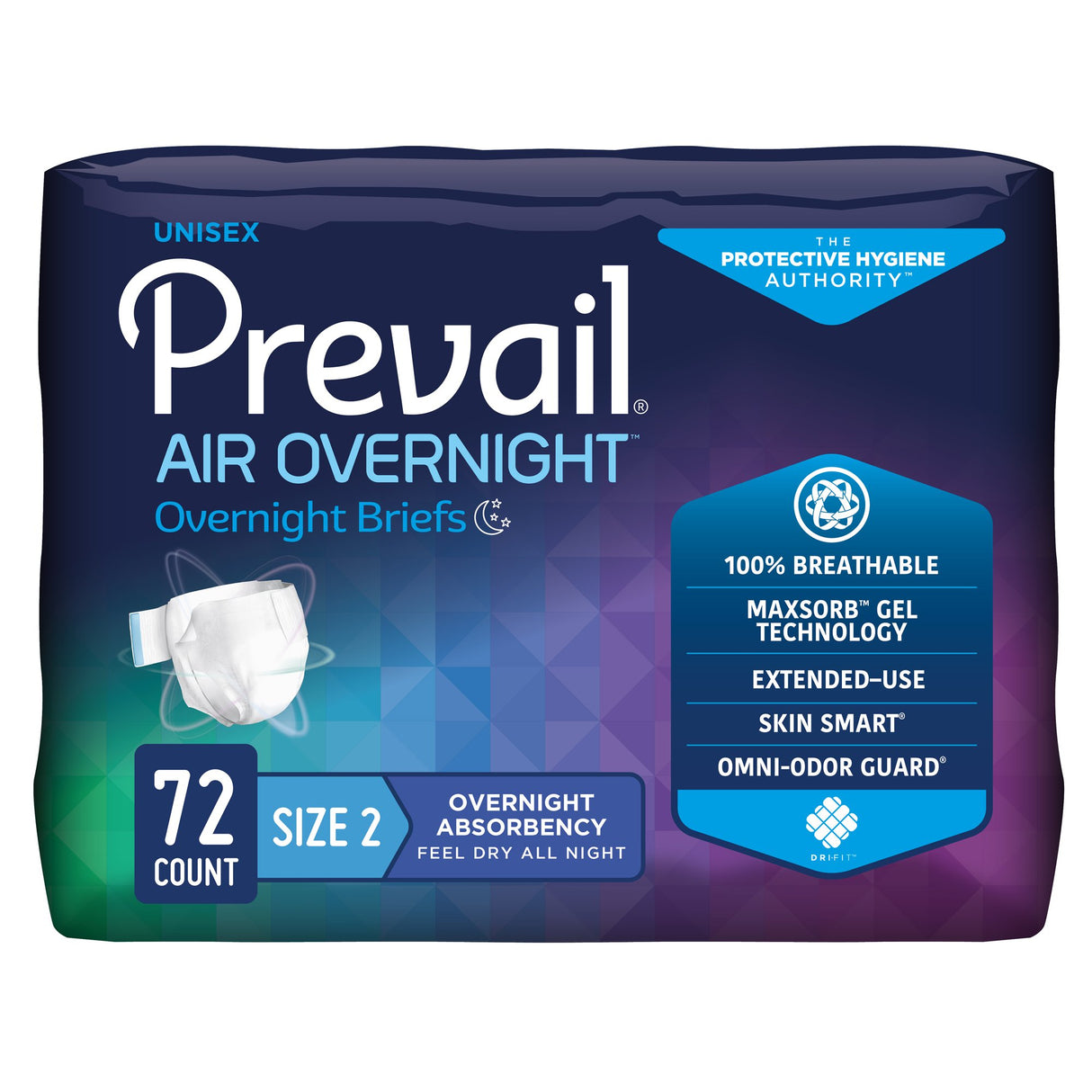Unisex Adult Incontinence Brief Prevail Air™ Overnight Size 2 / Large Disposable Heavy Absorbency - BeHope