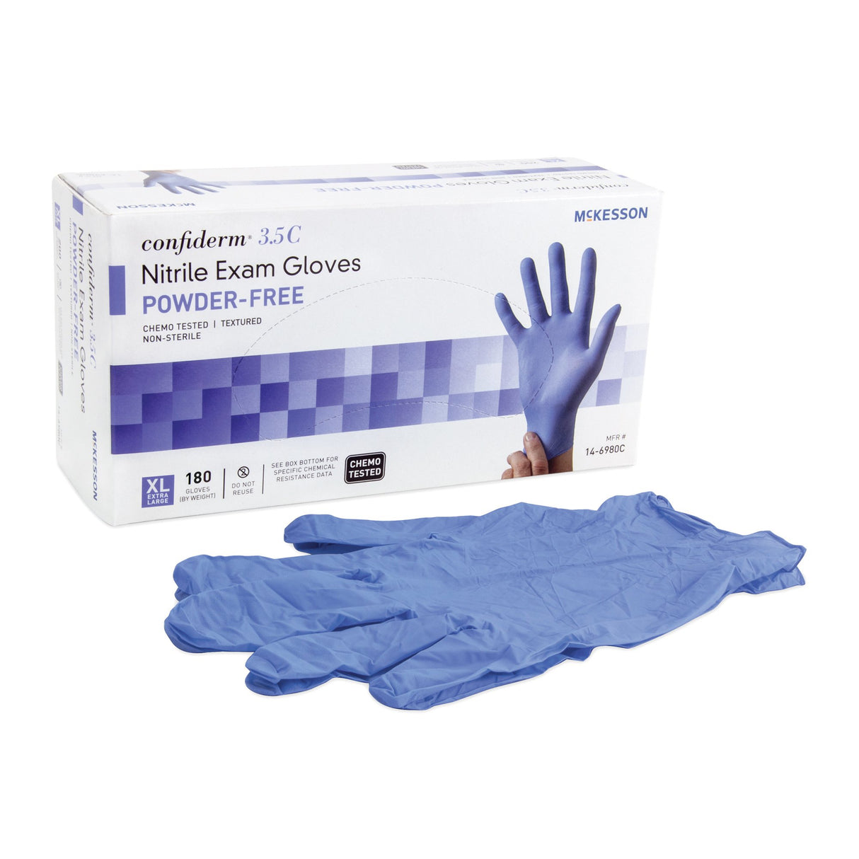 Exam Glove McKesson Confiderm® 3.5C X-Large NonSterile Nitrile Standard Cuff Length Textured Fingertips Blue Chemo Tested - BeHope