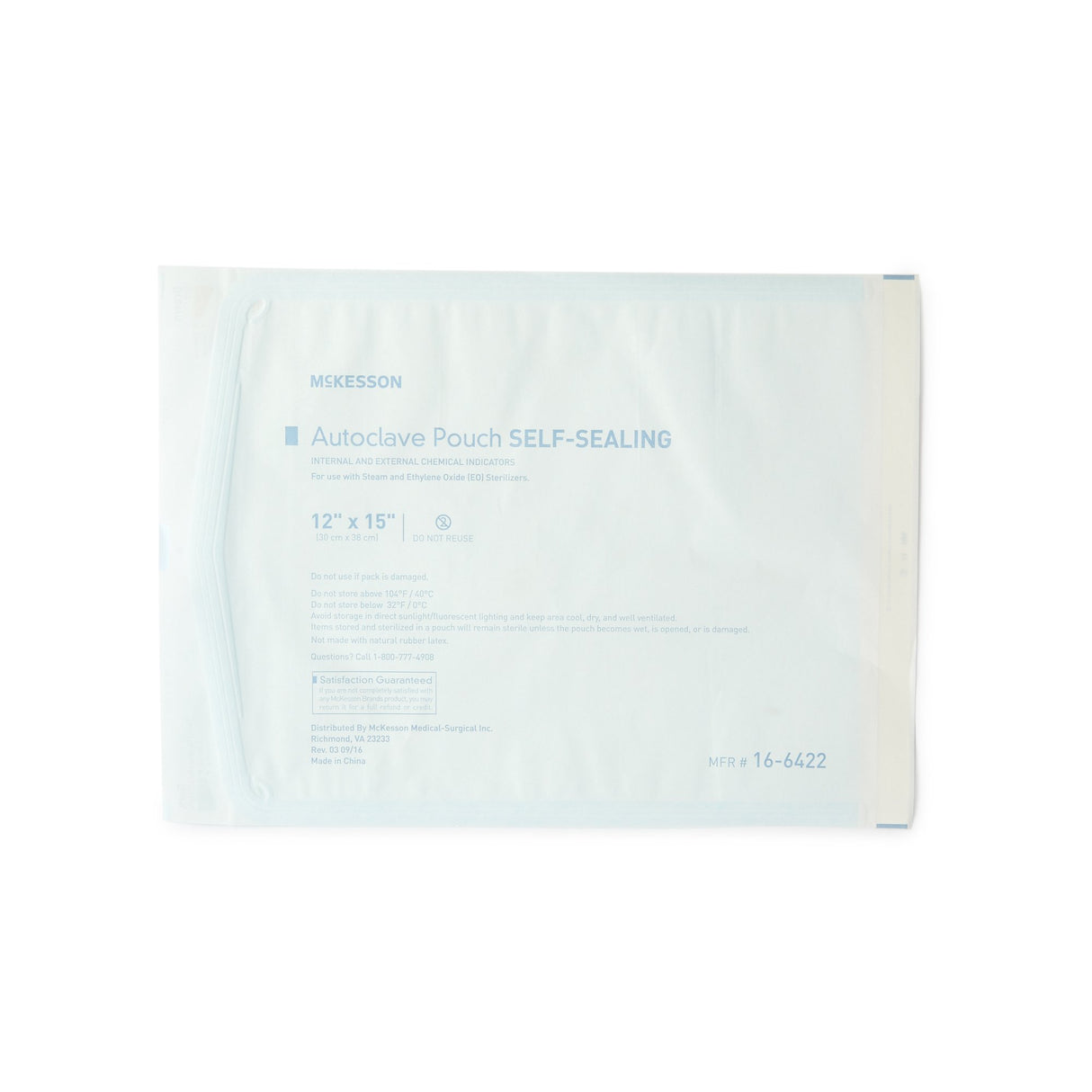 Sterilization Pouch McKesson Ethylene Oxide (EO) Gas / Steam 12 X 15 Inch Transparent Blue / White Self Seal Paper / Film - BeHope