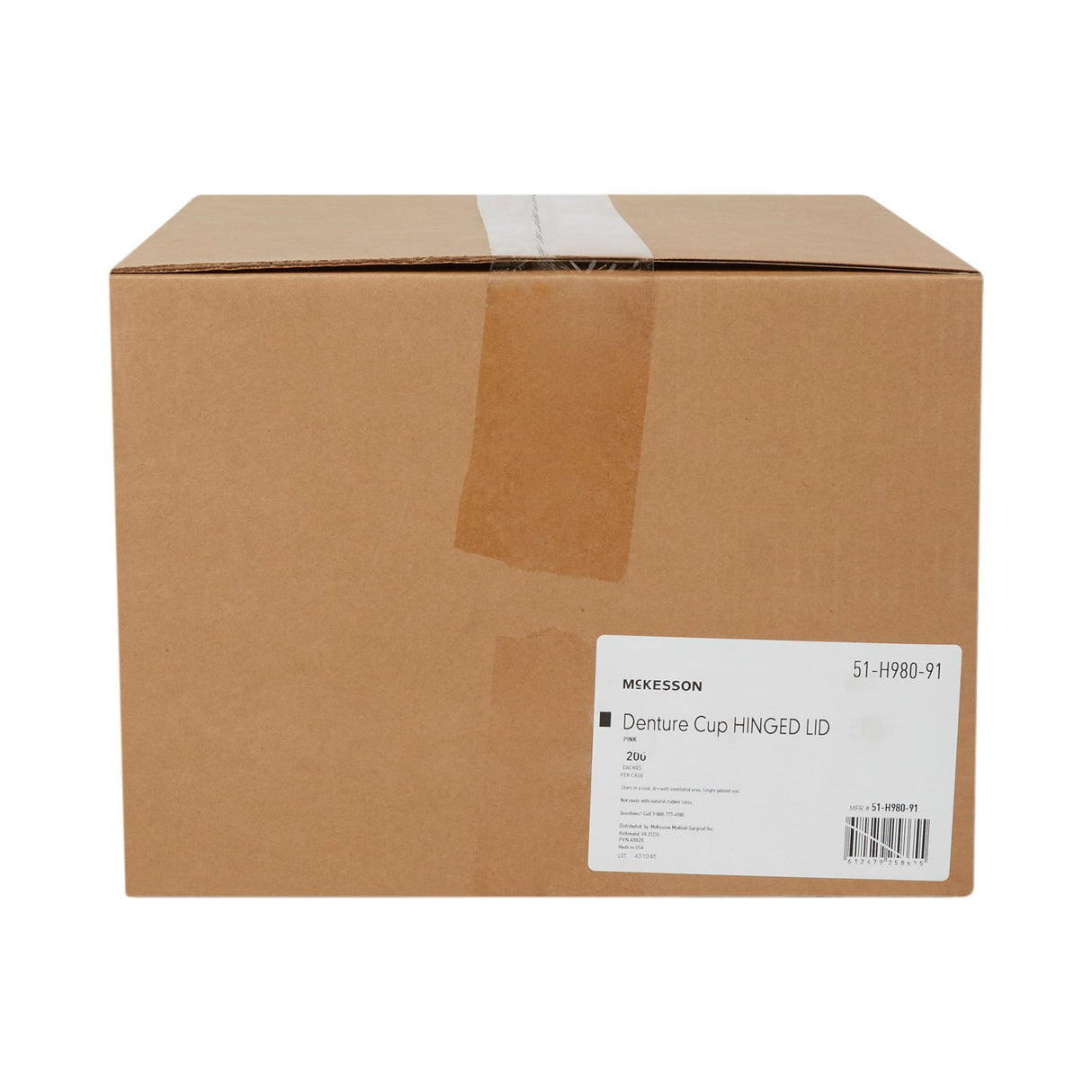 McKesson Denture Cup 8 oz. Pink Hinged Lid Single Patient Use - BeHope