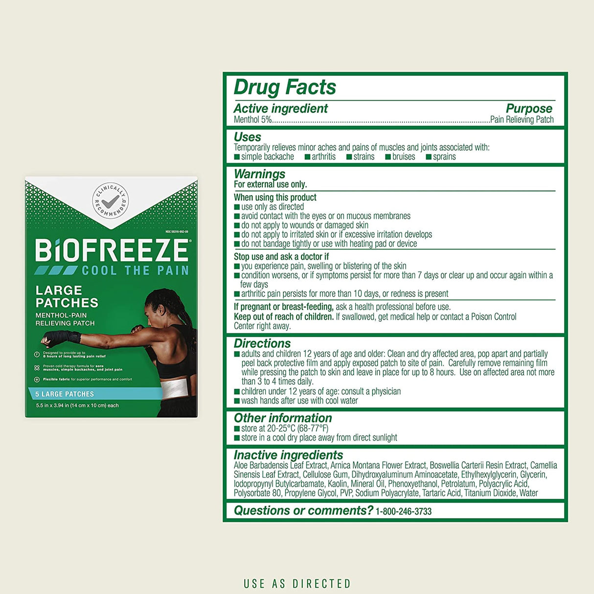 Topical Pain Relief Biofreeze® 5% Strength Menthol Patch 5 per Box - BeHope