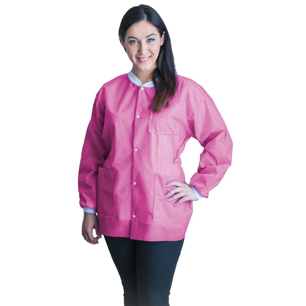 Lab Jacket FitMe™ Raspberry Pink Small Hip Length 3-Layer SMS Disposable - BeHope