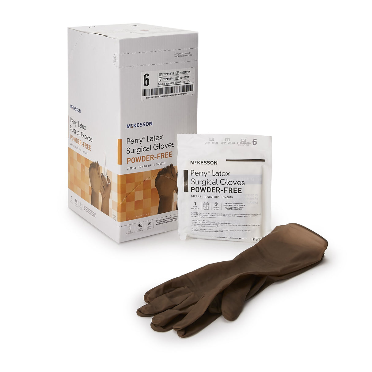 Surgical Glove McKesson Perry® Size 6 Sterile Latex Standard Cuff Length Smooth Brown Not Chemo Approved - BeHope