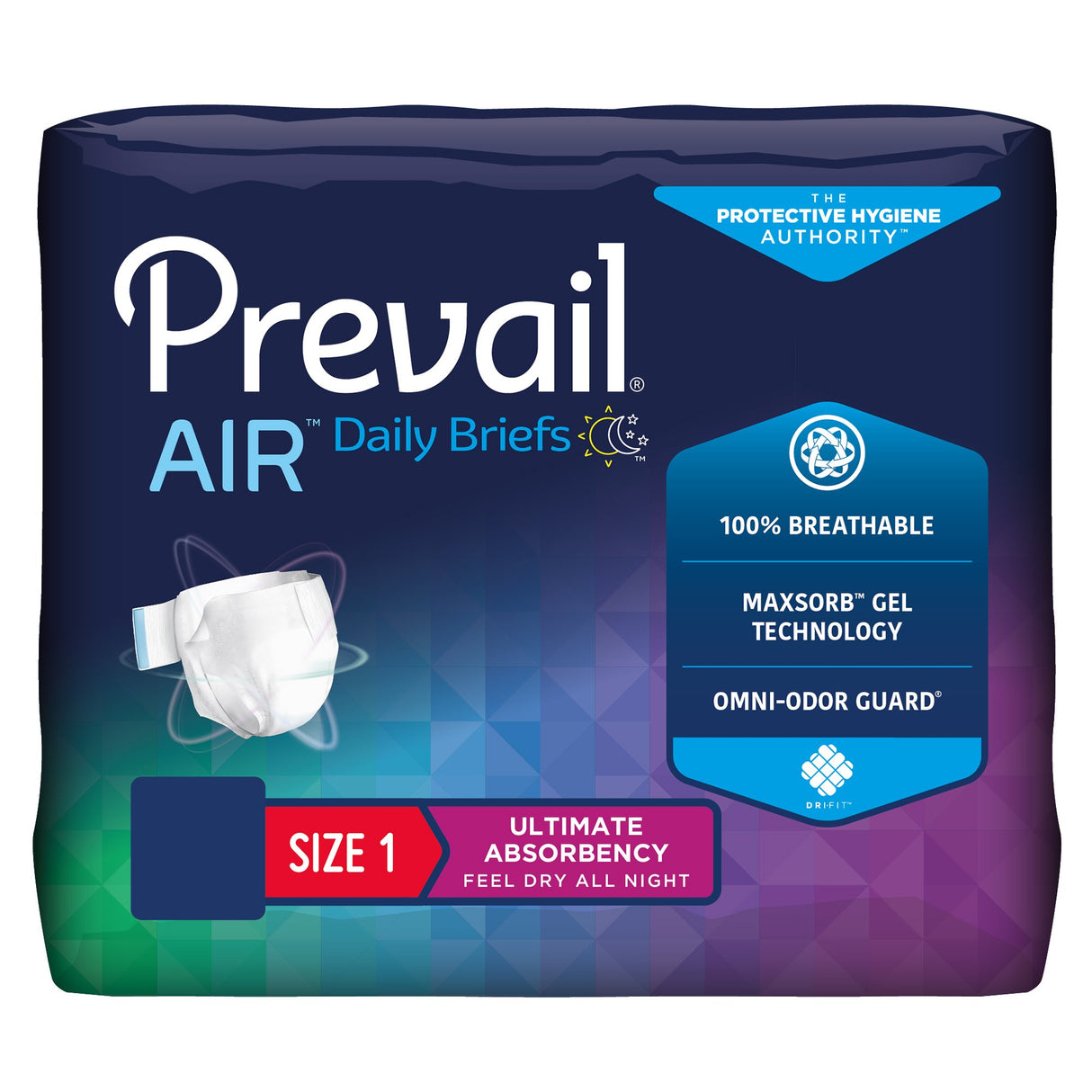 Unisex Adult Incontinence Brief Prevail® Air™ Size 1 / Medium Disposable Heavy Absorbency - BeHope