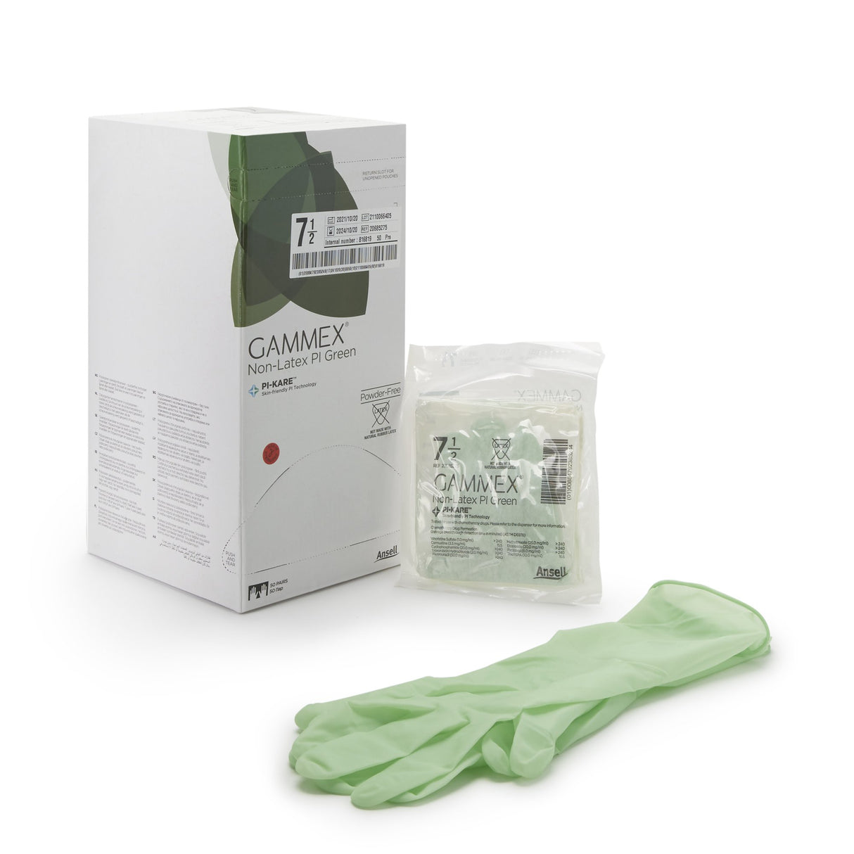 Surgical Glove GAMMEX® Non-Latex PI Green Size 7.5 Sterile Polyisoprene Standard Cuff Length Micro-Textured Light Green Chemo Tested - BeHope