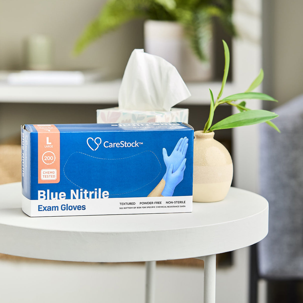 Exam Glove CareStock™ Large NonSterile Nitrile Standard Cuff Length Textured Fingertips Blue Chemo Tested - BeHope