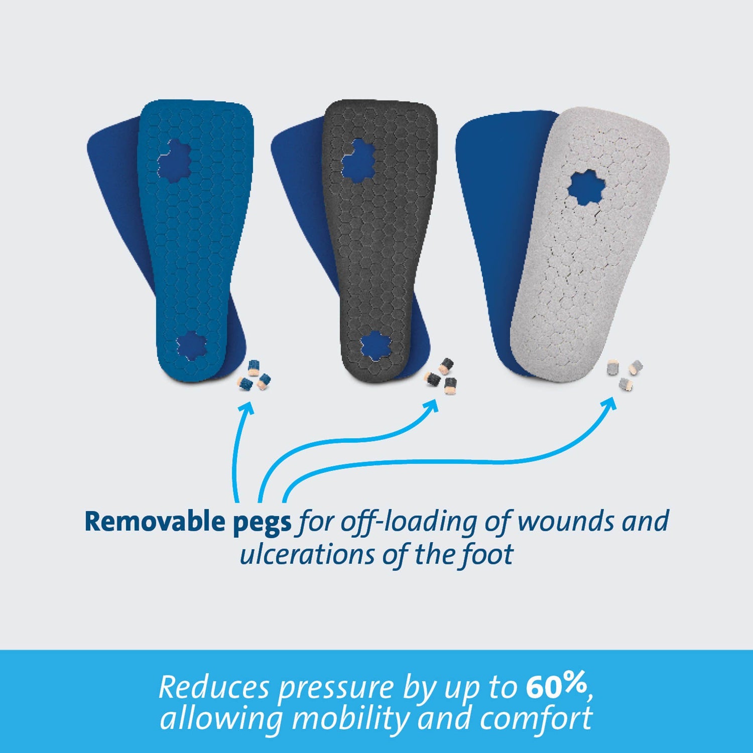 Insole Peg Assist™ Removable Peg EVA / Foam / Poron Cover Male 10-1/2 to 12 Blue - BeHope