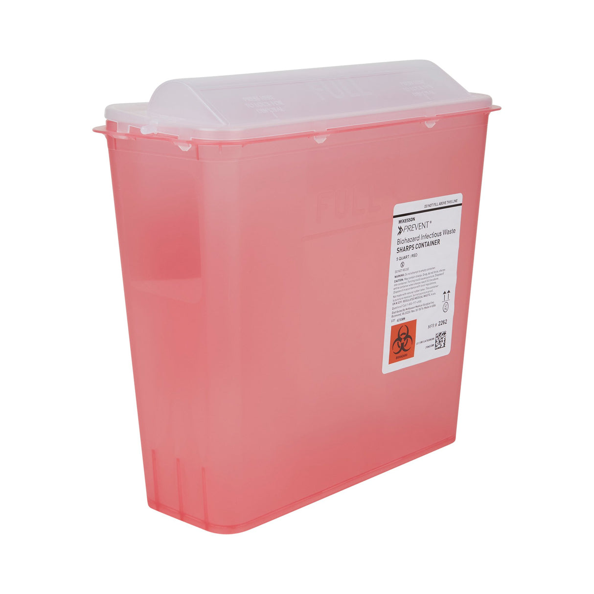 Sharps Container McKesson Prevent® Translucent Red Base 10-3/4 H X 10-1/2 W X 4-3/4 D Inch Horizontal Entry 1.25 Gallon - BeHope