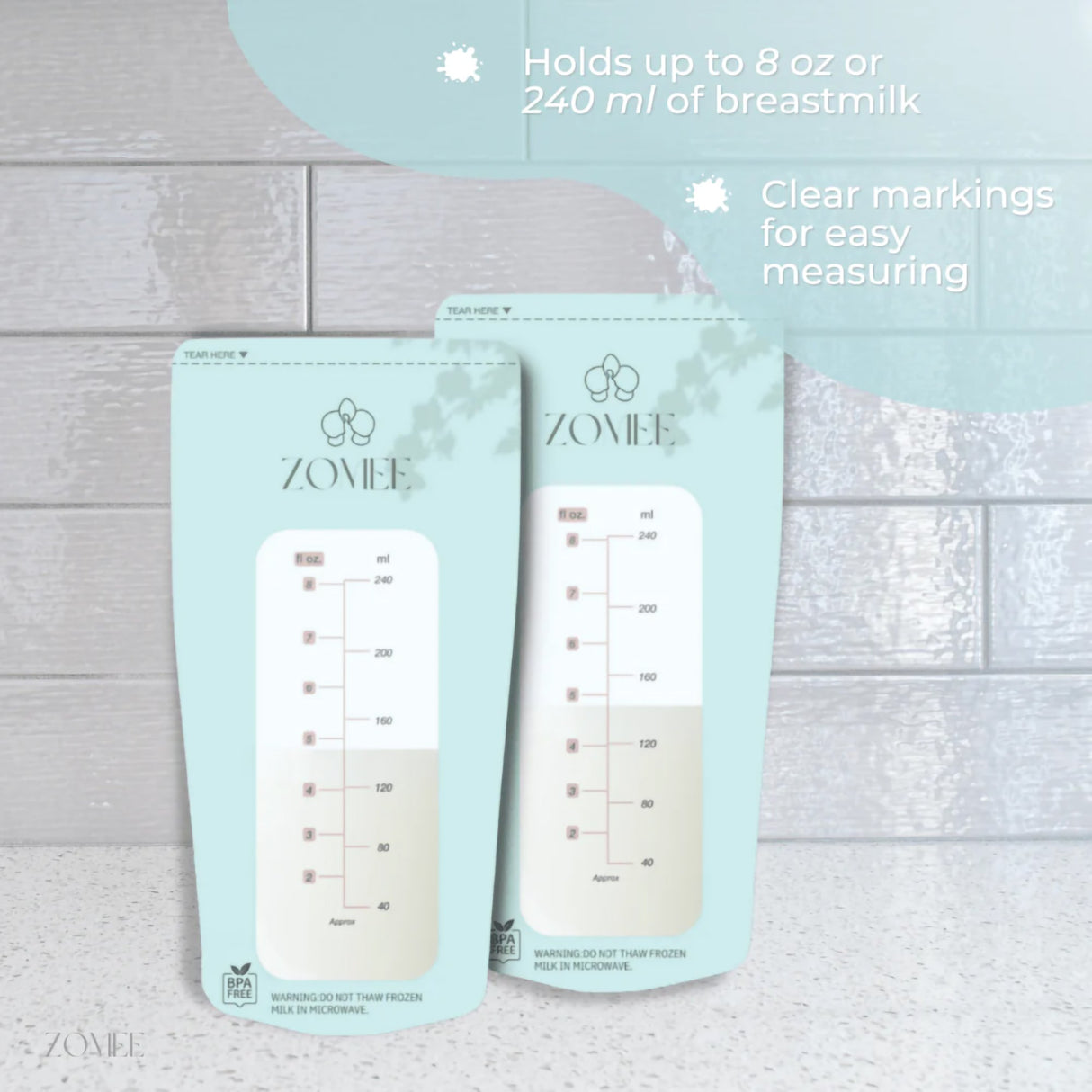 Breast Milk Storage Bag Zomee 8 oz. Food Grade Plastic - BeHope