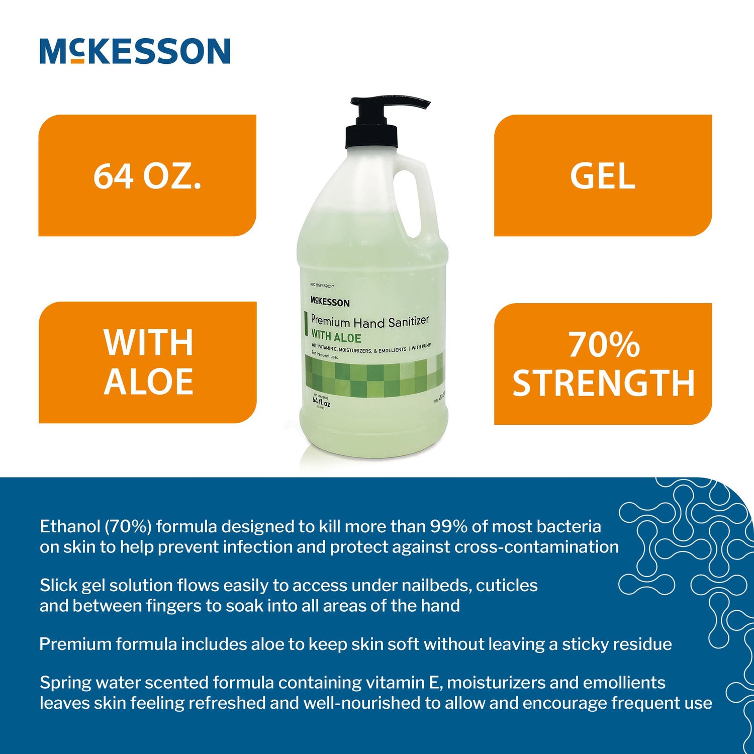 Hand Sanitizer with Aloe McKesson Premium 64 oz. Ethyl Alcohol Gel Pump Bottle - BeHope