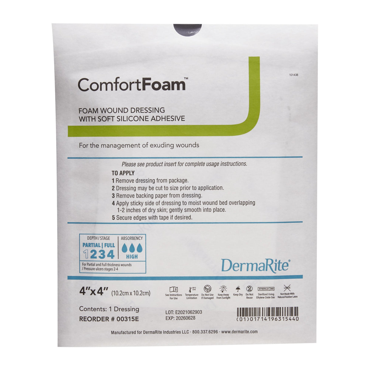 Foam Dressing ComfortFoam™ 4 X 4 Inch Without Border Film Backing Silicone Face Square Sterile - BeHope