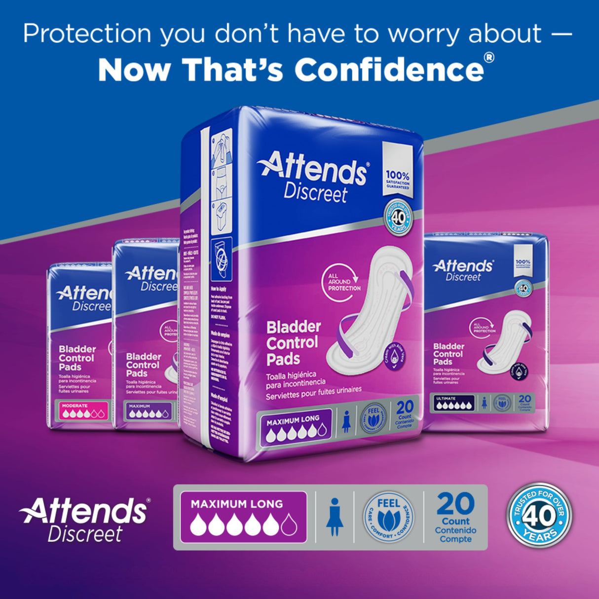 Bladder Control Pad Attends® Discreet 14-1/2 Inch Length Moderate Absorbency Polymer Core One Size Fits Most - BeHope