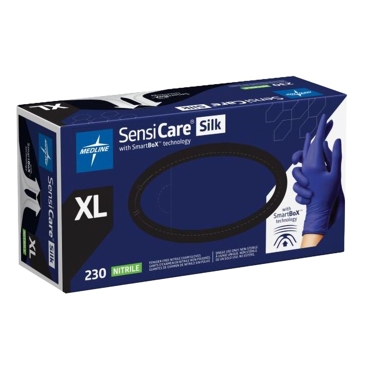 Exam Glove SensiCare® Silk X-Large NonSterile Nitrile Standard Cuff Length Textured Fingertips Dark Blue Chemo Tested - BeHope