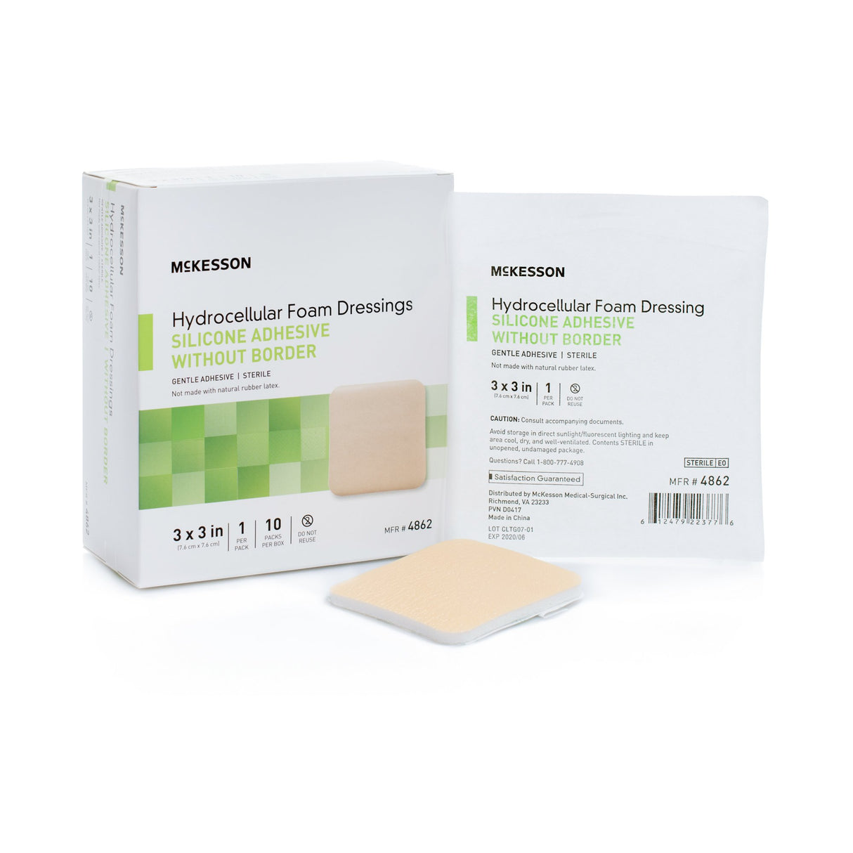 Foam Dressing McKesson 3 X 3 Inch Without Border Film Backing Silicone Gel Adhesive Square Sterile - BeHope