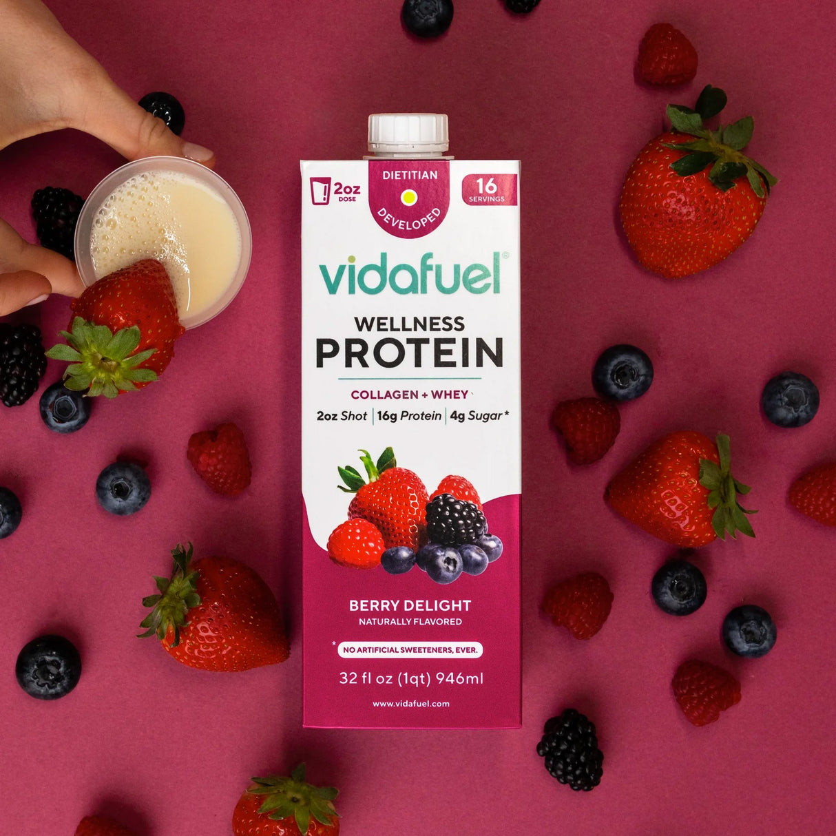Oral Supplement Vida Fuel Wellness Protein Berry Delight Flavor Liquid 32 oz. Reclosable Carton - BeHope
