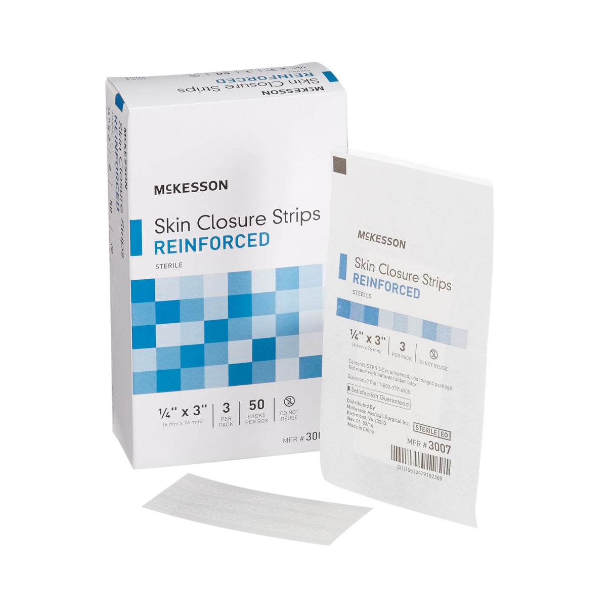Skin Closure Strip McKesson 1/4 X 3 Inch Nonwoven Material Reinforced Strip White - BeHope