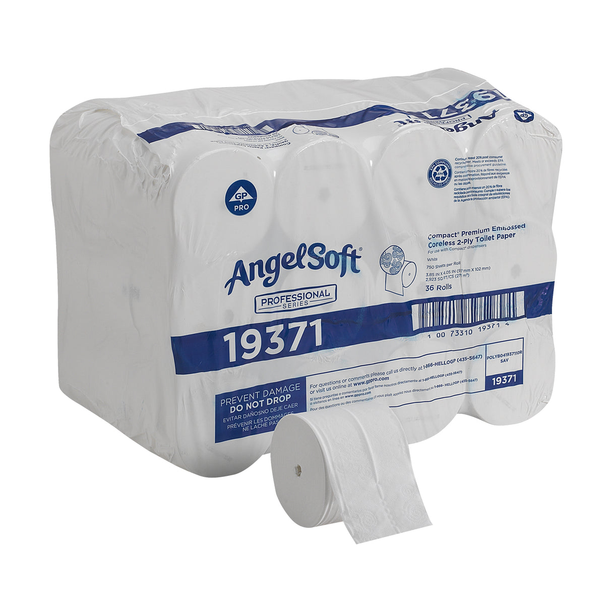 Toilet Tissue Angel Soft Professional Series® Compact White 2-Ply Standard Size Coreless Roll 750 Sheets 3-4/5 X 4-1/20 Inch - BeHope