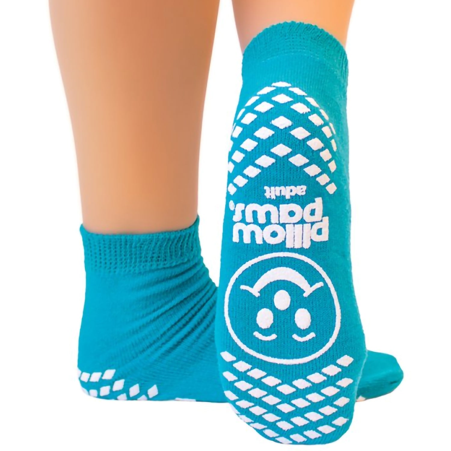 Slipper Socks Pillow Paws® Single Imprint Terries™ Unisex Adult One Size Fits Most Single Tread Single Patient Use Teal - BeHope