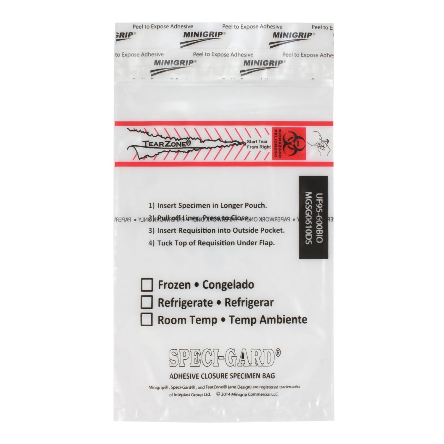 Specimen Transport Bag with Document Pouch Speci-Gard® 6 X 10 Inch Adhesive Closure Biohazard Symbol / Storage Instructions NonSterile - BeHope