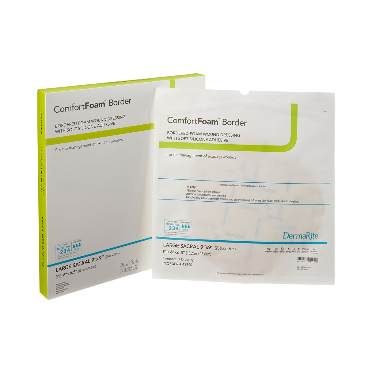 Foam Dressing ComfortFoam™ Border 9 X 9 Inch With Border Waterproof Backing Silicone Adhesive Sacral Sterile - BeHope