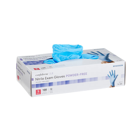 Exam Glove McKesson Confiderm® 3.8 Small NonSterile Nitrile Standard Cuff Length Textured Fingertips Blue Not Rated - BeHope