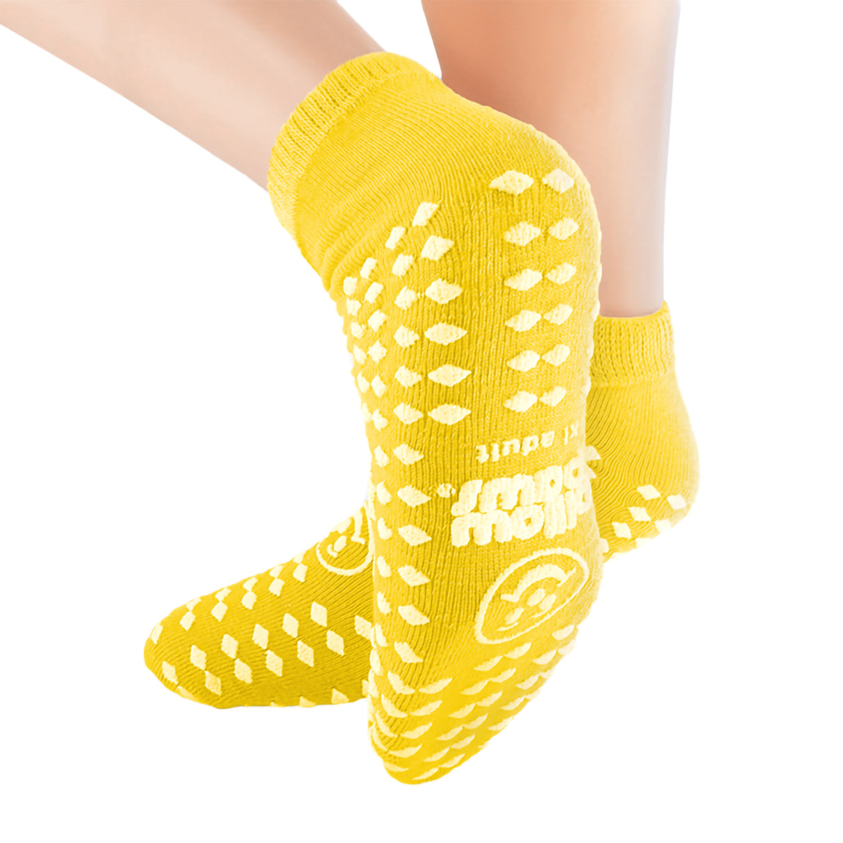 Slipper Socks Pillow Paws® Risk Alert® Terries™ Unisex Adult One Size Fits Most All Around Tread Single Patient Use Yellow - BeHope