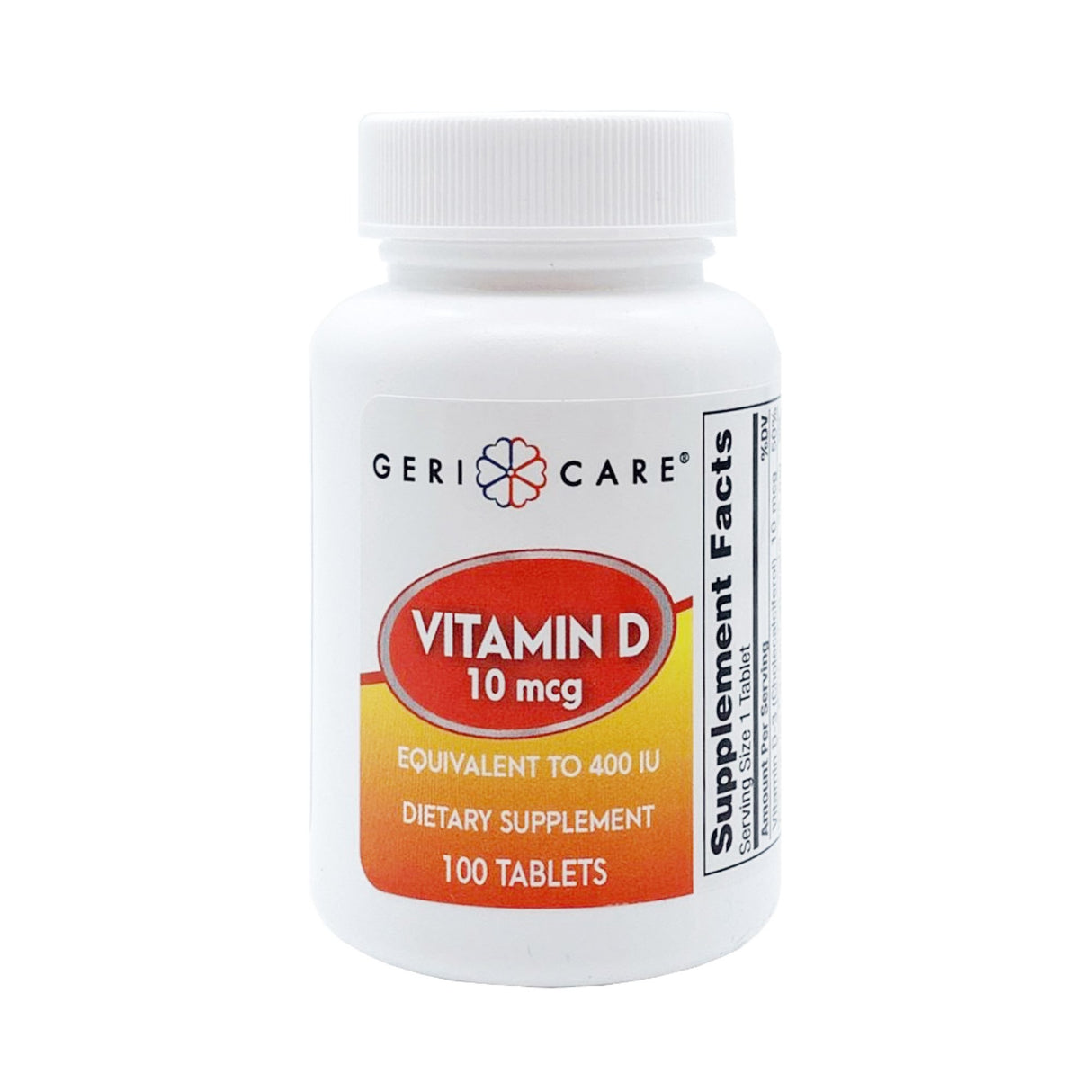 Vitamin Supplement Geri-Care® Vitamin D3 400 IU Strength Tablet 100 per Bottle - BeHope