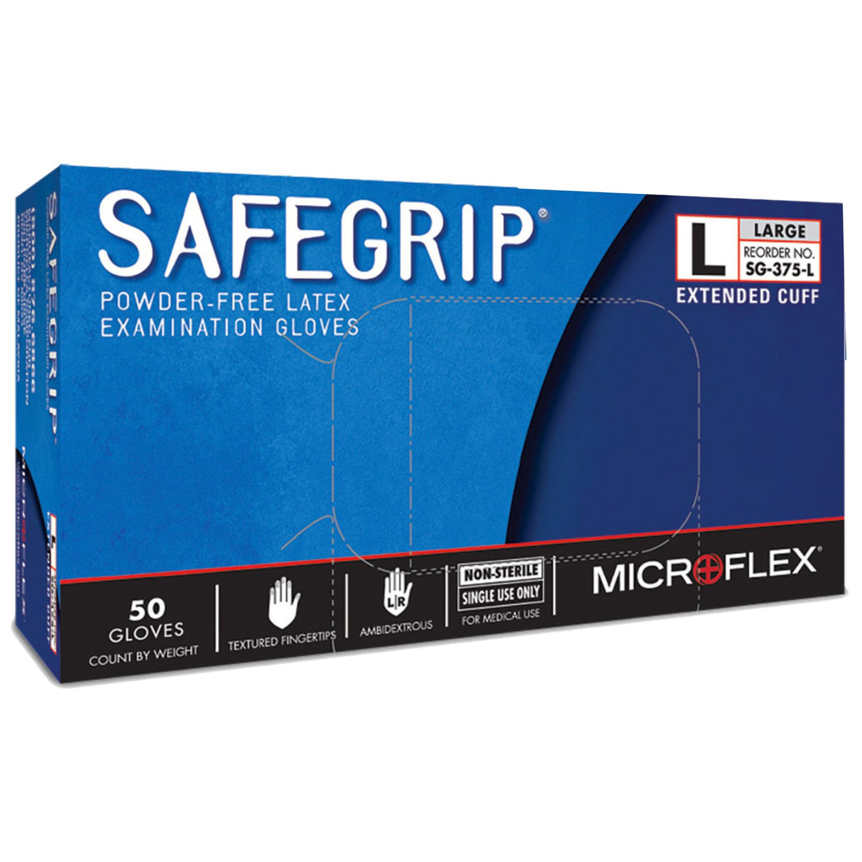 Exam Glove SafeGrip® Large NonSterile Latex Extended Cuff Length Textured Fingertips Blue Chemo Tested - BeHope