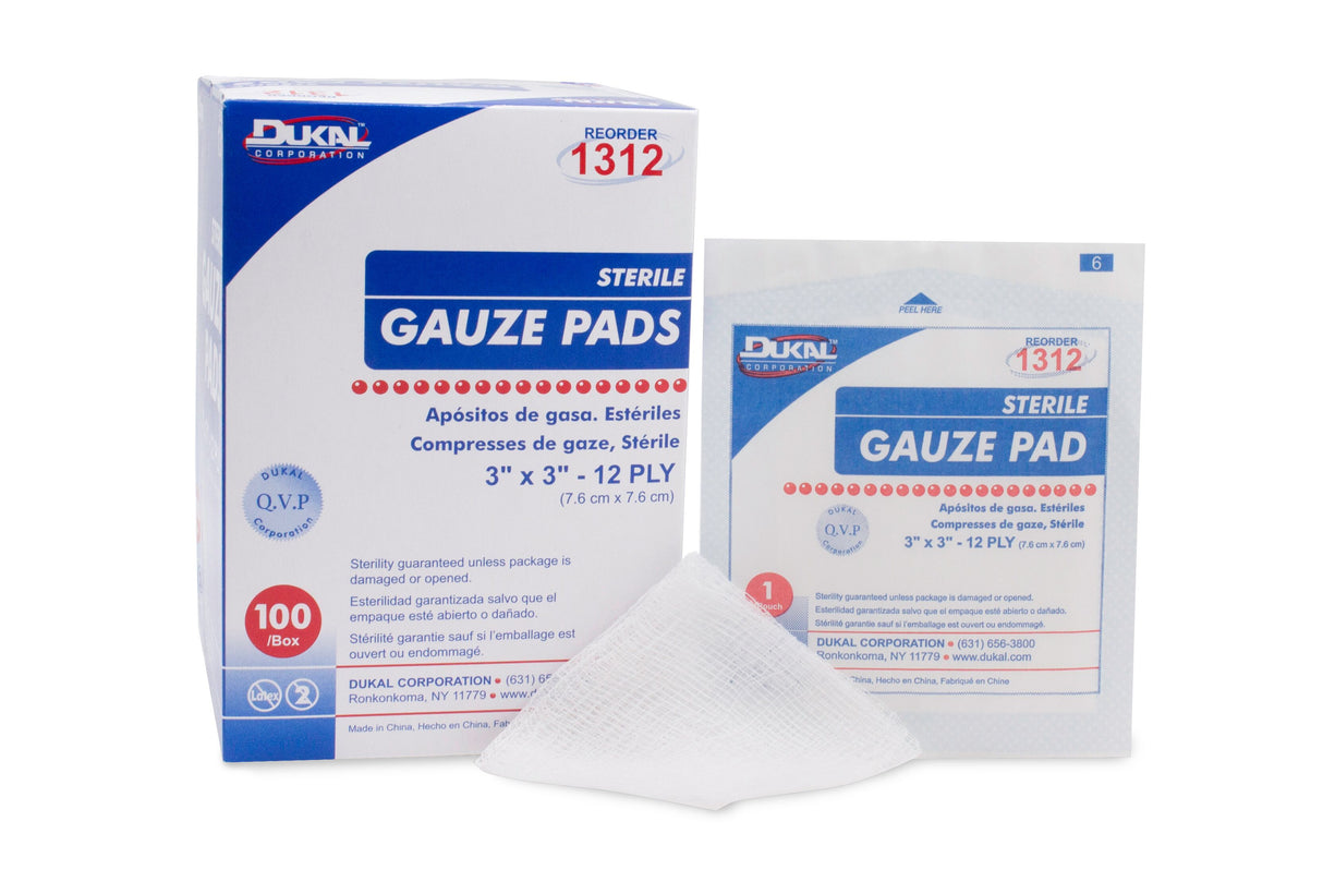 Gauze Sponge Dukal™ 3 X 3 Inch 12-Ply Sterile 1 per Pack - BeHope