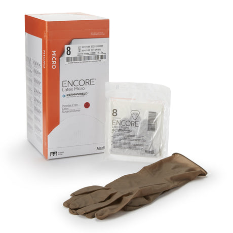 Surgical Glove ENCORE® Latex Micro Size 8 Sterile Latex Standard Cuff Length Micro-Textured Brown Chemo Tested - BeHope