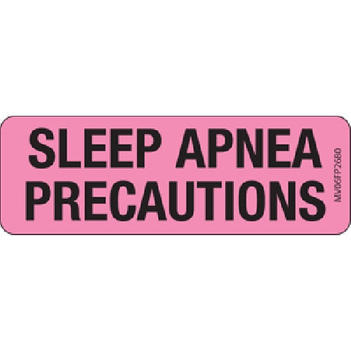 Pre-Printed Label MedVision® Auxiliary Label Pink Paper SLEEP APNEA PRECAUTIONS Black Alert Label 1 X 2-15/16 Inch - BeHope