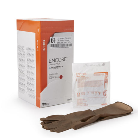 Surgical Glove ENCORE® Latex Micro Size 6.5 Sterile Latex Standard Cuff Length Micro-Textured Brown Chemo Tested - BeHope