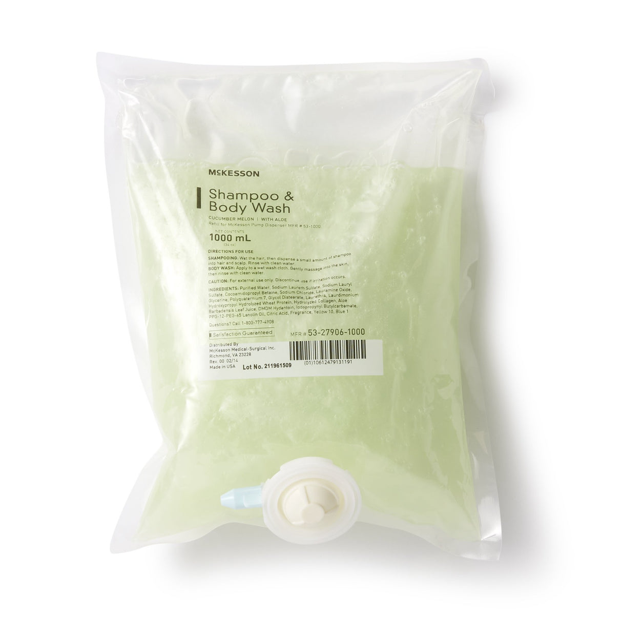 Shampoo and Body Wash McKesson 1,000 mL Dispenser Refill Bag Cucumber Melon Scent - BeHope