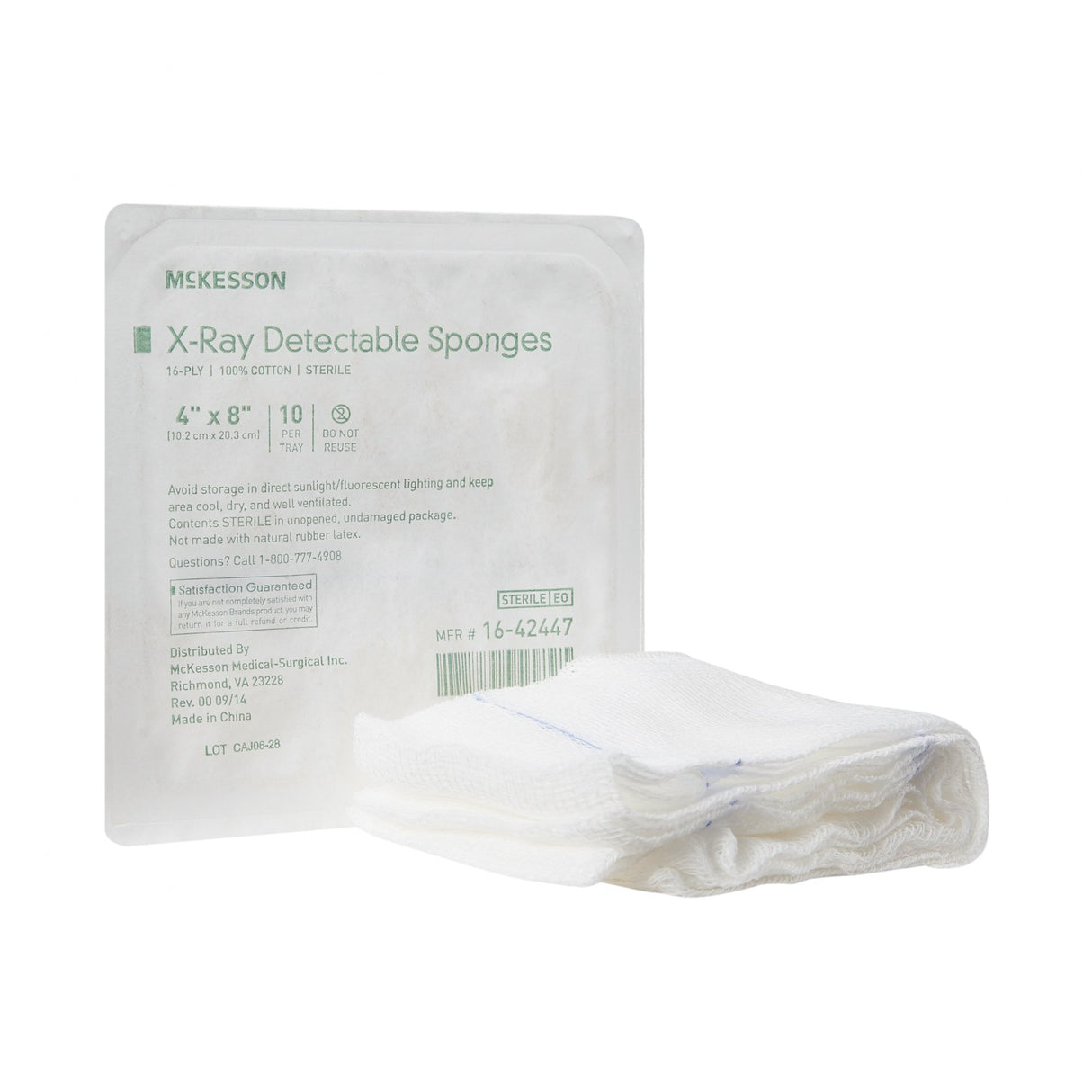 Gauze Sponge McKesson 4 X 8 Inch 16-Ply Sterile X-Ray Detectable 10 per Tray - BeHope