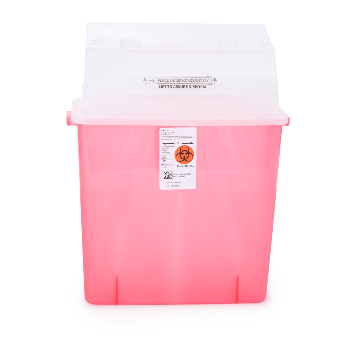 Sharps Container GatorGuard™ In-Room™ Translucent Red Base 20-1/2 H X 14 W X 6 D Inch Horizontal Entry 3 Gallon - BeHope