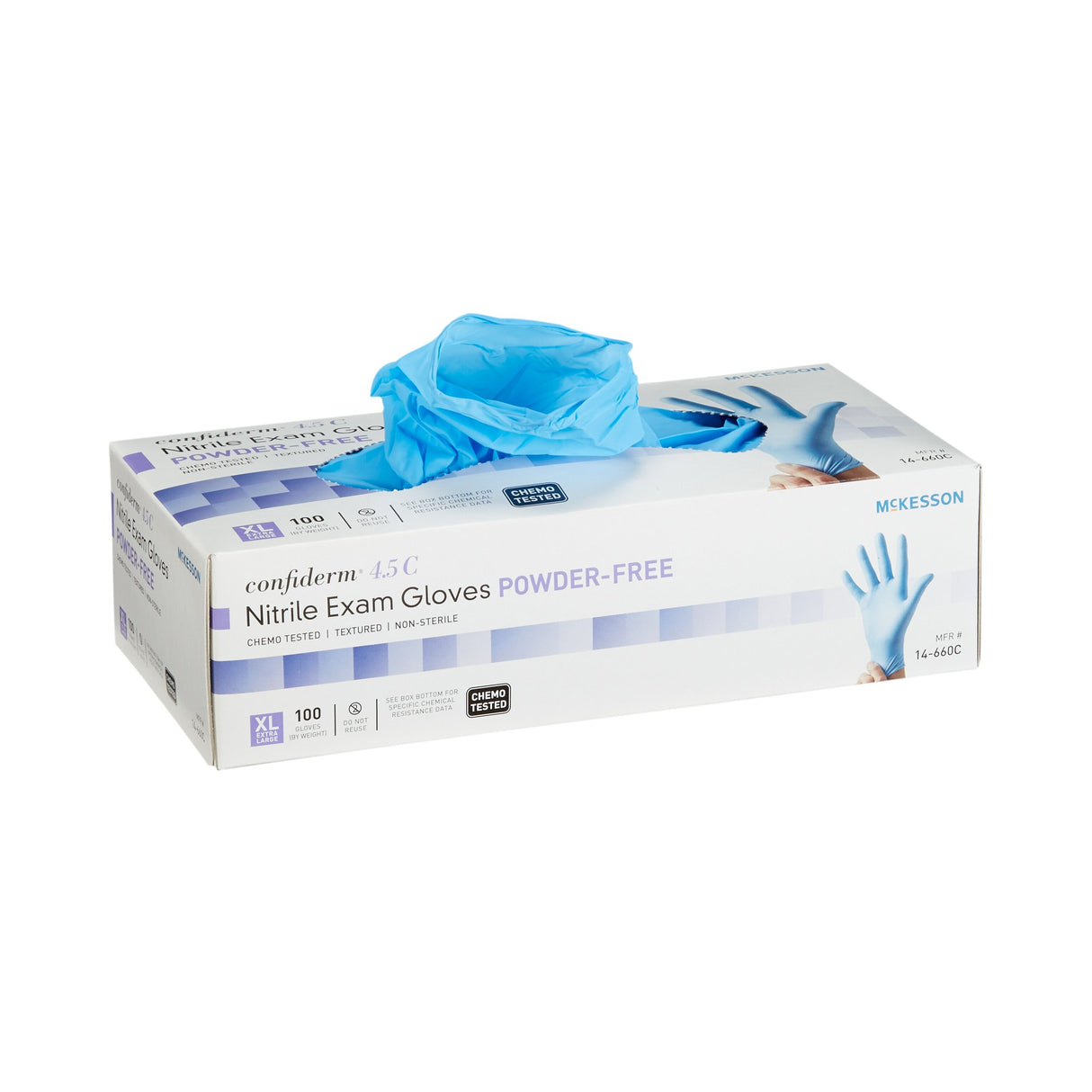 Exam Glove McKesson Confiderm® 4.5C X-Large NonSterile Nitrile Standard Cuff Length Textured Fingertips Blue Chemo Tested - BeHope
