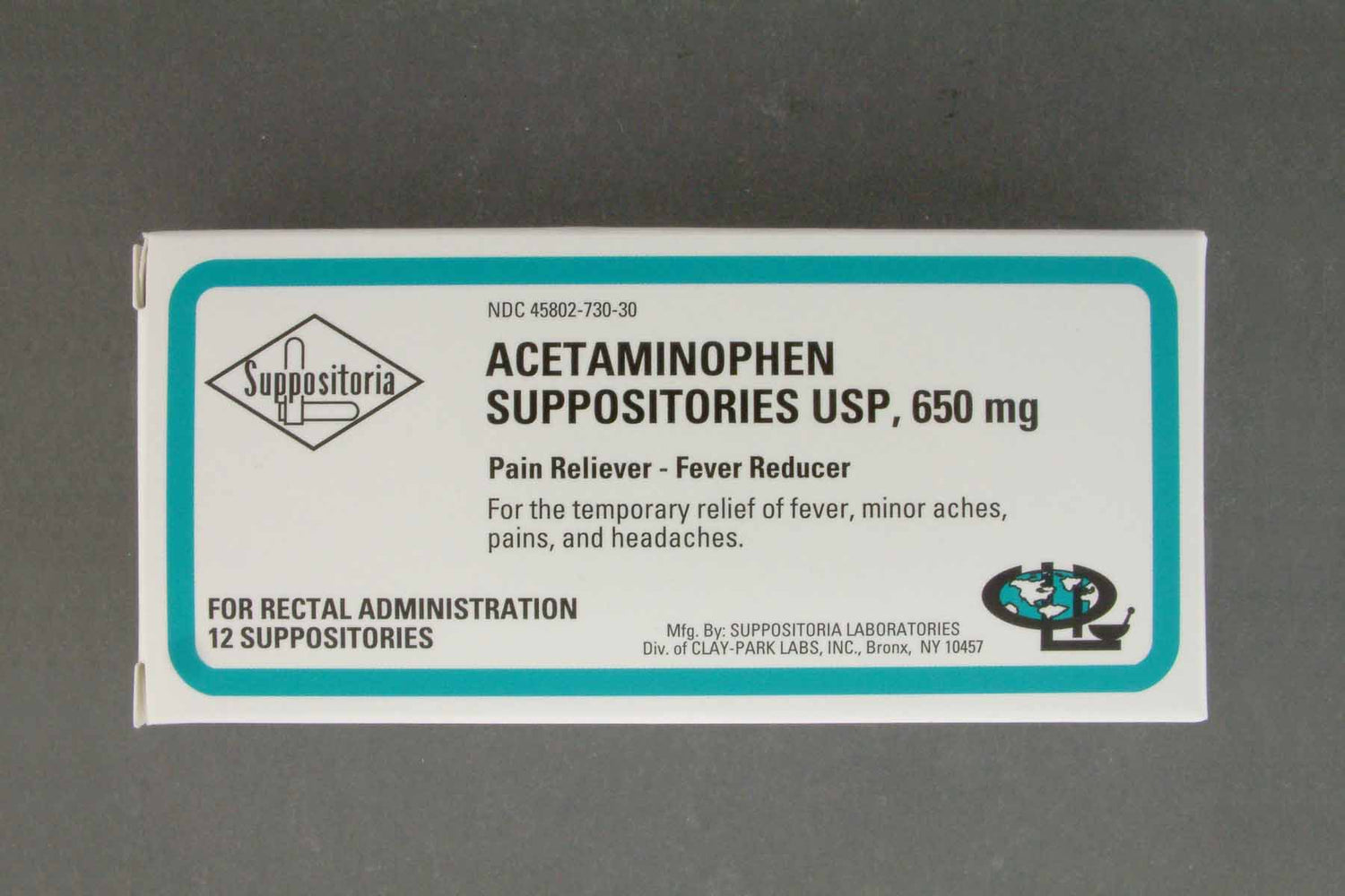 Pain Relief 650 mg Strength Acetaminophen Rectal Suppository 12 per Box - BeHope