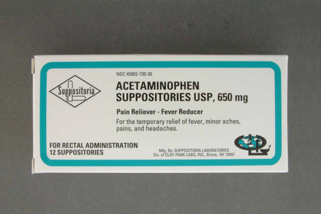 Pain Relief 650 mg Strength Acetaminophen Rectal Suppository 12 per Box - BeHope