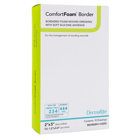 Foam Dressing ComfortFoam™ Border 2 X 5 Inch With Border Waterproof Backing Silicone Adhesive Rectangle Sterile - BeHope