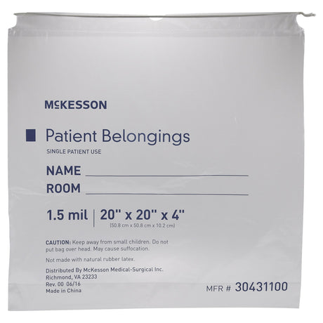 Patient Belongings Bag McKesson 4 X 20 X 20 Inch Polyethylene Drawstring Closure Clear - BeHope