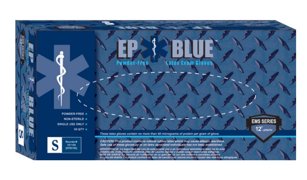 Exam Glove DermAssist® EP Blue™ Large NonSterile Latex Extended Cuff Length Fully Textured Blue Chemo Tested - BeHope